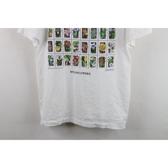 Vtg 90s Streetwear Womens XL Distressed USPS Postage Stamps Flower T-Shirt USA - Picture 3 of 16